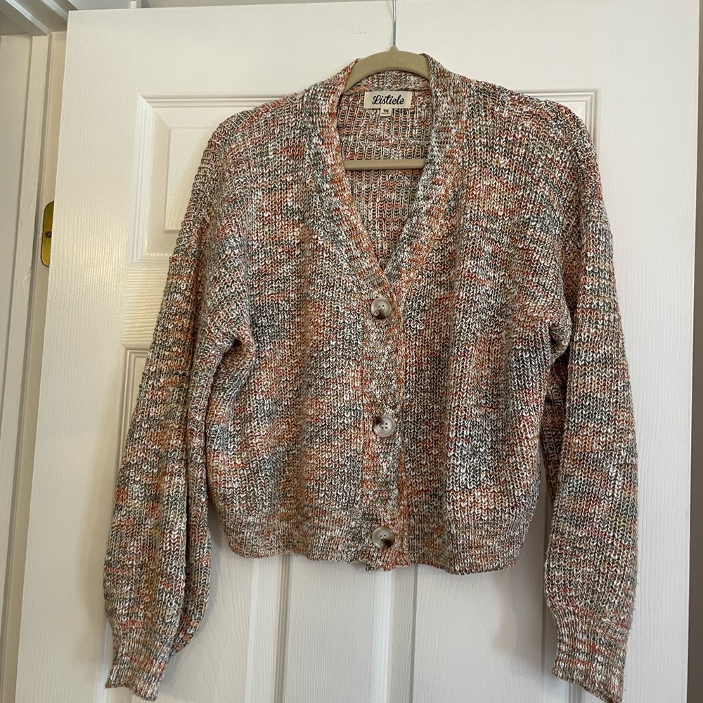 Listicle Button Up Cardigan in Multi Color Thread